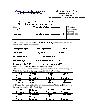 Đề thi Olympic Lớp 6 môn Tiếng Anh - Năm học 2014-2015 - Trường THCS Phương Trung